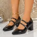 Fashion French Double Buckle Square Heel Single Shoes Women Pointed Toe Shallow Mouth High Heels 251107_vogvips.com