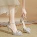 Crystal Bridal Heels - Pointed Toe Rhinestone Pumps With Bow Detail (8cm Stiletto) | Elegant Wedding Shoes For Bride, Prom & Evening Party_vogvips.com