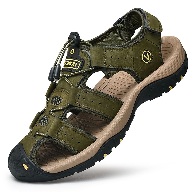 Summer Genuine Mens Casual Outdoor Leather Sandals For Men Beach Roman Shoes Plus Size 38-48_vogvips.com