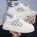 Men's Casual White Sneakers - Breathable Low-Top Lace-Up Shoes With Thick Sole For Everyday Comfort & Style_vogvips.com