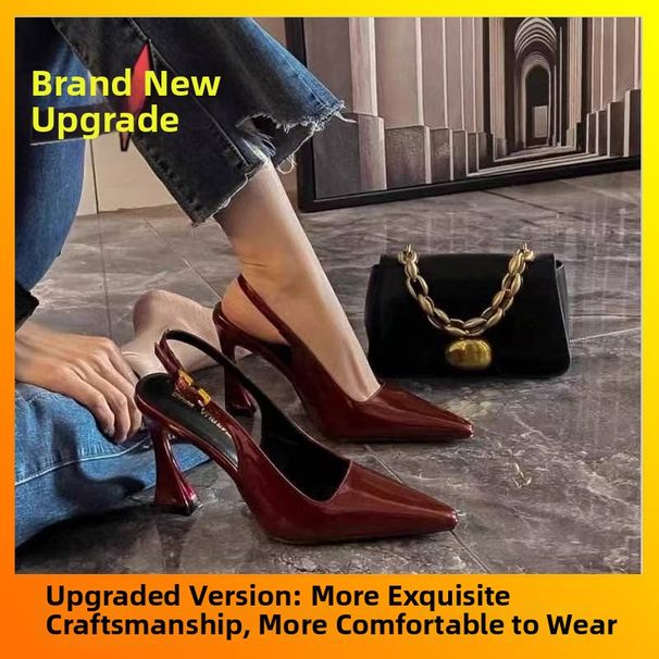 Low Cut, Buckled Burgundy High Heels, Feminine Stiletto Heels, Sophisticated And Comfortable, Back Strap Sandals, 2025 Spring New Style._vogvips.com