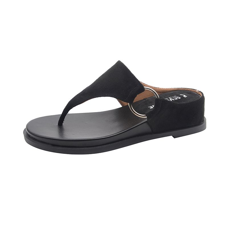 Women's Summer Low-heeled Wedge Flip-flops With Metal Buckle Design, Soft Sole, Versatile And Comfortable Casual Flip-flops_vogvips.com