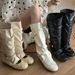 Stylish Detachable Two-way Wear Ballet With French Bow, Shallow-cut Single Shoes, Retro Wide-calf Slimming Stacked Boots_vogvips.com