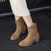 Cameido Women's Retro Pointed Toe Chunky Heel Western Boots With Suede Folded Pile In Mocha Brown For Autumn And Winter_vogvips.com