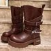 Women's Slimming Genuine Leather Martin Boots 2025 New Motorcycle Venom Buckle Rider Shoes_vogvips.com