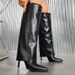 Elegant Pointed Toe Stiletto Knee High Riding Boots For Women & Men - Stylish Streetwear Black Leather Look Boots With High Heel_vogvips.com