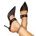 Women's Black High Heel Sandals With Square Buckle Decoration Casual Simple Style Pointed Shoes Sexy Women's Sandals Mules_vogvips.com