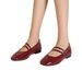 Spring And Autumn Red Single Square-Toed, One-Strap Flat Shoes, Unique Design, Glossy Commuting Women's Shoes_vogvips.com