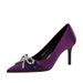 Women's Stiletto Heel Pumps French Elegance Exquisite Rhinestone Ribbon Bow Slip On Satin Stiletto Heels For Women_vogvips.com