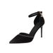 2025 Faux Leather Stiletto Heel Korean Style Rubber One-size Black Buckle French Pointed Toe European And American_vogvips.com