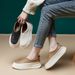 Genuine Leather White Sneakers For Women 2025 Spring First Layer Cowhide Slip-On Shoes Retro Style Korean Version Casual Thick Sole Shoes_vogvips.com