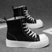 Men's Platform High Top Canvas Sneakers Side Zipper Casual Skate Shoes Breathable Lace Up Fashion Street Ankle Boots In Black White_vogvips.com