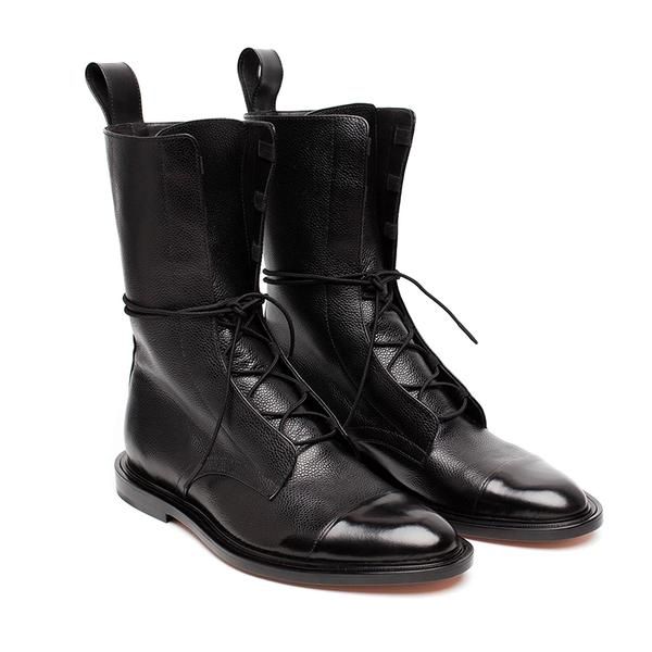 New SHENGY Patent Leather British Style Flat Boots Black Pointed Toe Boots Handsome Motorcycle Boots Women's Boots_vogvips.com
