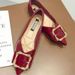 Pointed Toe Flat For Women Leather 2025 Spring New Style Red Wedding Versatile Boat Shoes Soft Sole Loafers_vogvips.com
