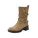 Melard Martin For Women, Autumn Over-the-Knee Two-Way Folded Western Cowboy Boots, Chunky Heel Thick Sole Mid-Calf Boots_vogvips.com