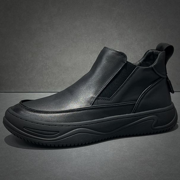 New High-top Men's Shoes Autumn Winter Genuine Versatile Casual Ankle Fleece-lined Warm Thick-soled Zipper Leather Boots_vogvips.com