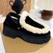 Furry Slippers With Velcro Thick Sole Snow U Boots For Women Chunky Heel Slip-On Lazy Loafers G_vogvips.com