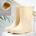 Voyage 2025 Cross-Border Fashion Mid-Calf New Women's Waterproof Trendy Non-Slip Outdoor PVC Fleece-Lined Rain Boots For Women_vogvips.com