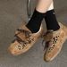 Flat Miaojia Flip Cover Round Toe German Training Leopard Print Lace-up Single Color-blocking Breathable Versatile_vogvips.com