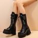 Women's Shoes Autumn And Winter New Rivet Buckle Thick Heel Mid Calf Boots Women's Punk Style Knight Boots Women_vogvips.com