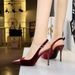High-heeled women's shoes light velvet with thick suede splicing pointe back hollow back strap single shoes_vogvips.com