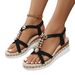 Large Size Thick-soled Wedge Heel Open-toe Casual Buckle Beaded Outdoor Sandals, Versatile Roman-style Women's Shoes_vogvips.com
