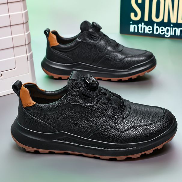 New Genuine Leather Business Men's Casual First Layer Cowhide Small White Shoes Wide Foot Rotating Button Comfortable_vogvips.com
