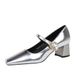 5288-K86 Retro European And American Style Party Shoes, Mid-heel, Chunky Heel, Shallow Square Toe, Rhinestone Buckle,_vogvips.com
