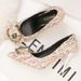 6289-25 Korean Style Fashion Color-Block Knitted Women's With Thin High Heels, Rhinestone Buckle, Pointed Toe, Slimming_vogvips.com