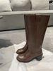 Top Quality Brown Black Chunky Knee Fashion Knight Boots High Heels Long Leather Slip On Designer Tall Boots For Womens No Box_vogvips.com