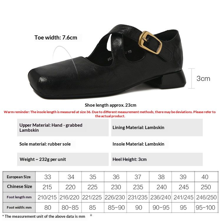 Cameido Women's Full Grain Leather Mary Jane Shoes With Hand - Grained Texture Square Toe And Cross Straps For Spring_vogvips.com