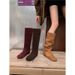 Women's Comfortable Soft Leather Mid-Calf Western Boots With Round Toe And Hidden Wedge Heel For Autumn Winter Spring Above The Knee_vogvips.com