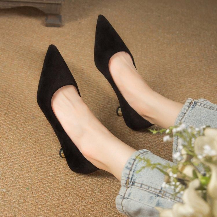 Leopard Print Women's Pointed Toe Temperament, Small Heel Shoe, Cat 2025 Autumn New Item, Suede Mid Heel, Shallow Mouth_vogvips.com