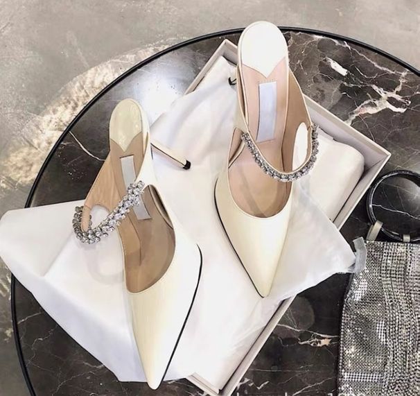 2026 New High-heeled Summer 2024 Fine Heeled Pointy Diamond Slippers Women Wear A Line With A Head Half Drag Mueller Sh_vogvips.com