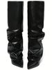Shark Boots Women's Knee High Boots Fold Over Boots Slouchy Chunky High Heels Shoes Wide Calf Pointed Toe Shoes_vogvips.com