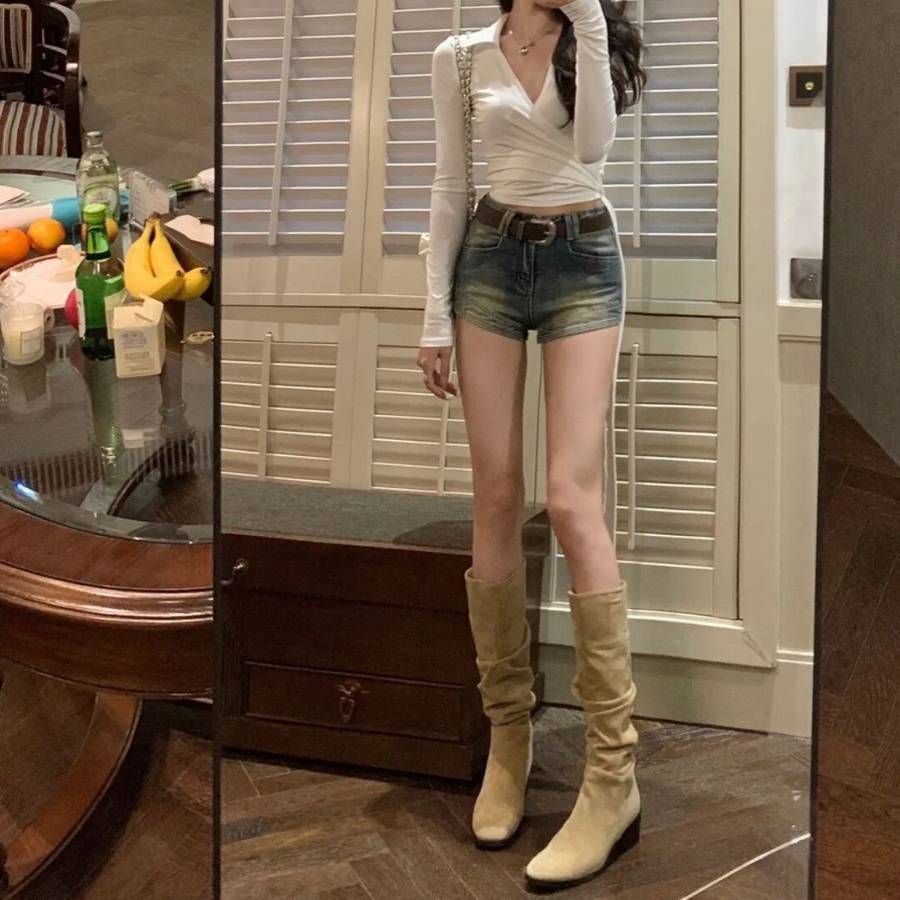 Women's Shoes New Spring And Autumn Women's Boots, Chunky Heel Slouch Boots, Western Cowboy Boots, High Top Slim Riding Boots_vogvips.com