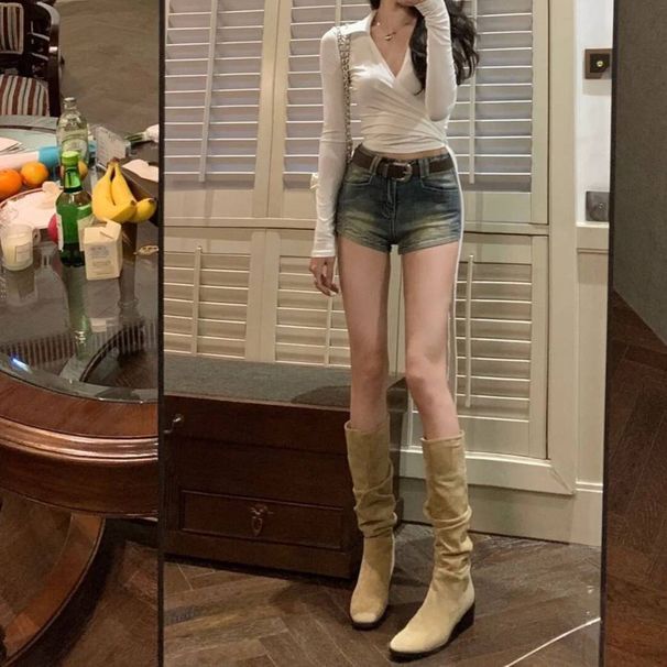 Women's Shoes New Spring And Autumn Women's Boots, Chunky Heel Slouch Boots, Western Cowboy Boots, High Top Slim Riding Boots_vogvips.com