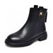 Leather Women 2024 Autumn Winter Simple Casual Flat Martin European American Style Back Zipper Round Toe Short Fleece_vogvips.com