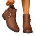 Women's Casual Low-Cut Ankle Boots With Side Zipper & Chunky Buckle - Soft Round Toe Slip-On Booties For Winter (Light Brown)_vogvips.com