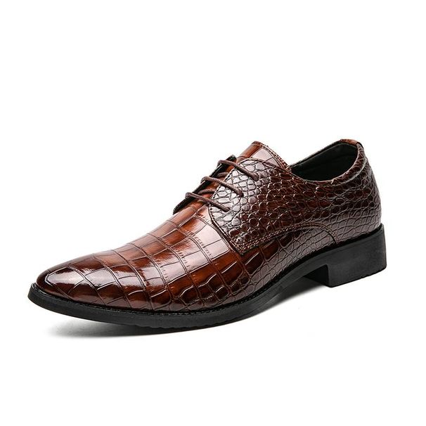 New Fashion Crocodile Pattern Pointed Toe Business Formal German Shoes Lace-up Leather Men's Retro Black Banquet Dress Wedding Men's Shoes_vogvips.com