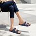 Comwarm Fashion Men Leather Summer Cork Footbed Slide Beach Unisex Brand Sandals With Adjustable Buckle_vogvips.com