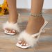 Summer New Herringbone Fur Slippers Large Size Stiletto High Heel Square Head Women's Fashionable Sandals European And American Style_vogvips.com