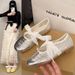 Silver Ballet Style Round Head Inner Height Increase Flat Bottom Light Mouth Single Shoes Women's Summer Versatile French Mary Jane Shoes_vogvips.com