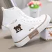 Comemore High-top Canvas Woman Vulcanized Shoes Flats Casual Espadrilles For Women Spring Lady Black White Bear Lace Up_vogvips.com