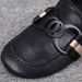 European Collection 2025 Summer New Style Closed-Toe Sandals Patent Leather Outdoor Mules Flat Round-Toe Metal Buckle_vogvips.com