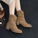 Cameido Women's Retro Pointed Toe Chunky Heel Western Boots With Suede Folded Pile In Mocha Brown For Autumn And Winter_vogvips.com