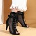 Cross-Border Plus Size European And American Fashion New Fish Mouth Hollow Mesh Cross Lace Buckle Sexy High Heel Dance_vogvips.com