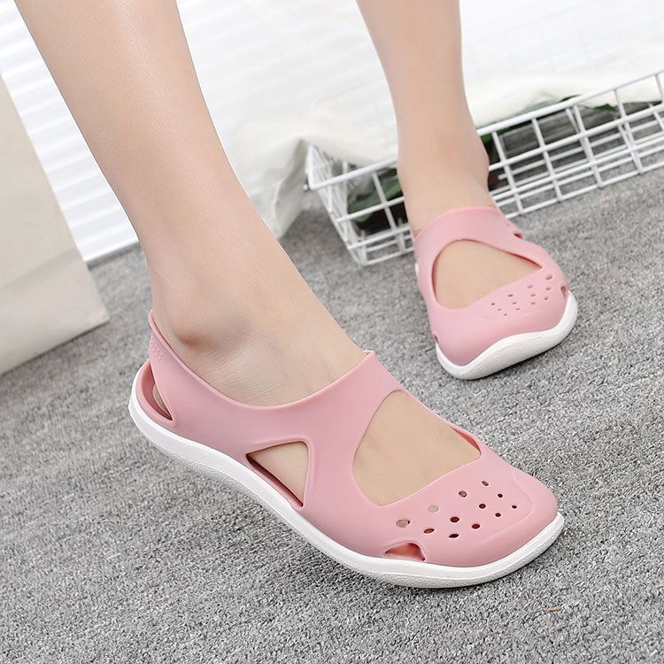 2025 New Casual Fashion Soft Sole Closed-Toe Beach Sandals For Moms, Cross-Border Plastic Women's Summer Flat Shoes_vogvips.com