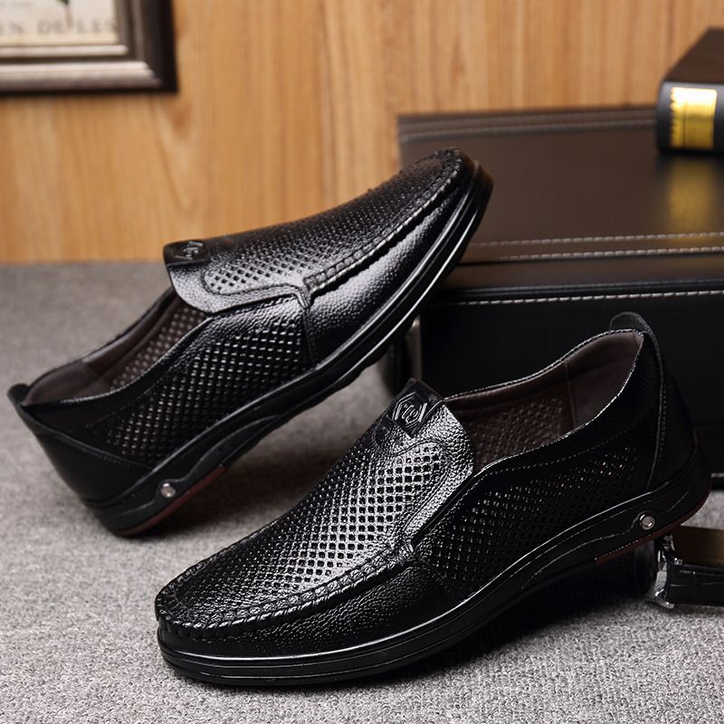 TerraStride Men's Large Size Genuine Leather 45 Breathable Hollow 46 Dad Middle-aged And Elderly Shoes Business Casual Non-slip_vogvips.com