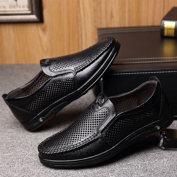 TerraStride Men's Large Size Genuine Leather 45 Breathable Hollow 46 Dad Middle-aged And Elderly Shoes Business Casual Non-slip_vogvips.com